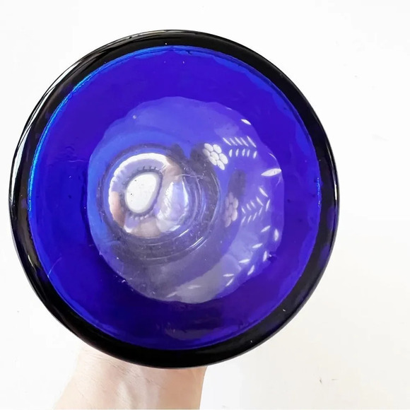 Bohemian Glass Cobalt Blue Cut to Clear Crystal Water Decanter Flask Vase No Cup - Picture 6 of 10